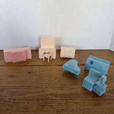 Vtg Marx Doll House Furniture Pink Bedroom Blue Living room ...