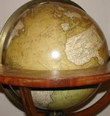 Globe, English, Kirkwood Terrestrial World, 12-Inch Table Globe, Cabriole Leg Stand, Antique, Scotland, c. 1840 | George Glazer Gallery, Antiques