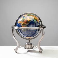 Gemstone Globe with Lapis Ocean on Antique Silver Stand ...