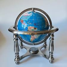 Vintage Gemstones World Globe: Lapis Lazuli Ocean, Silver ...