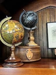 Vintage Old World Desk Globe 12" Black Photo Negative Metal Spinning Wood Base | eBay
