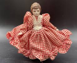 Vintage Porcelain/Ceramic Lady Doll in Red Checkered Dress ...