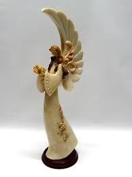 Art Deco 12" Resin Winged Angel Figurine Statue w/Floral ...