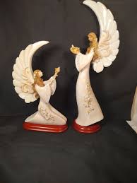 Vintage 1970's Resin Praying Kneeling Angels on wooden stand ...