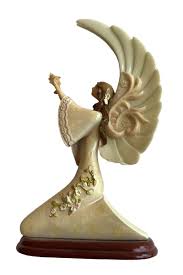 Vintage Carved Resin Kneeling Angel On Wood Base With Floral ...