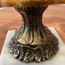 Vintage Amber Footed Bowl Pedestal Ashtray With Brass and ...