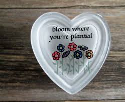 Beautiful Heart Shaped Clear Glass Trinket Box Bloom Where You're Planted Floral | eBay