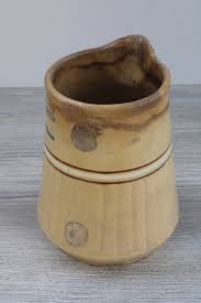 Red Wing Saffron Ware yellow stoneware pottery pitcher, antique advertising Wells Minnesota creamery