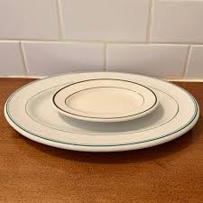 White Ironstone Green Stripe Oval Platter and Bread Plate ...