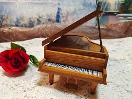 Vintage Miniature Wood Grand Piano Music Box, Nature Wood ...