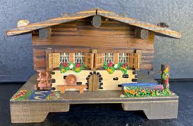 Vintage Swiss Chalet Music Box w Rotating Water Wheel ...