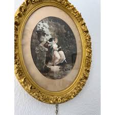 1960s Gold Framed Lovers Scene Watercolor Print | Chairish