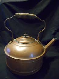 Vintage Large Copper Tea Kettle 10" wide Base 12" high Wood ...