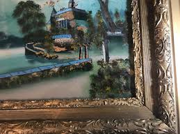 Antique "Manor Home And Landscape Scene" Reverse Oil On Glass Painting -Framed | eBay Australia