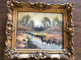 Vintage 1942 Country Scene Gold Wood Framed Art Pastel Chalk Drawing Signed | eBay