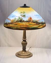 JEFFERSON REVERSE PAINTED LAKESIDE SCENIC, HANDEL PAIRPOINT ERA WONDERFUL DETAIL | eBay