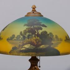 Antique Arts and Crafts Phoenix Scenic Reverse Painted Glass Table Lamp circa 1920 at 1stDibs | lamp repair phoenix, phoenix lamp company, antique reverse painted lamps
