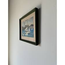 1970's Vintage Watercolor Fishing Boat Nautical Landscape ...