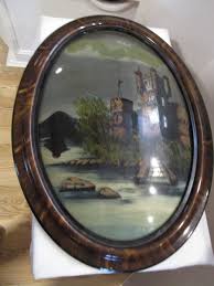Antique Wall Wood Convex glass Reverse Painted Castle by ...