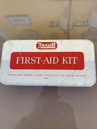Vintage Rexall Pharmacy First Aid Kit With Supplies 4" x 8” Item Number W504 | eBay