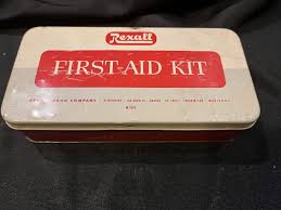 Vintage Rexall First Aid Kit W 505 Tin Box w Manual & Gauze Medical Advertising | eBay