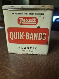 Vintage 1950s-1960s Rexall Plastic Quik-Bands Tin Box Container Empty | eBay