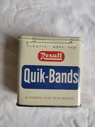 Vintage Rexall Quik-Bands Square Metal Tin With Original Cover 4 x 3.5 x 1.5" | eBay
