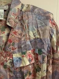 Vintage Size M All Over Print Motif Button Up Blouse Silk ...
