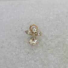 Vintage Tiny White Jeweled Angel With Halo Gold Tone Lapel ...