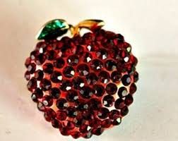 Vintage Red Rhinestone Chatons Apple Fruit Brooch Pin, Suit ...