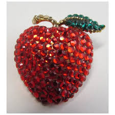 Stunning Crystal Covered Apple Pin With Green Leaf. For Sale ...