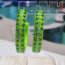 Lime Green 5 Row Bling Statement Acrylic Lucite Green/ab Rhinestones 2" Women's Hoop Earrings Pageant Weddings Night Out - Etsy
