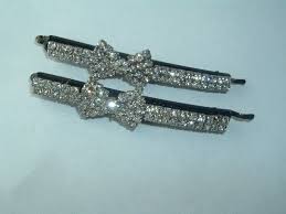 VINTAGE RHINESTONE BOW BLACK BOBBY PINS BARRETTE UP DO HAIR ...