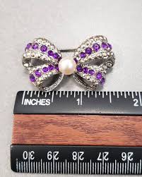 Vintage Purple & Clear Rhinestones Center Faux Pearl Brooch Pin - Etsy