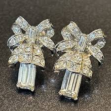 Coro Crystal Rhodium Plated Screwback Statement Earrings ...