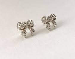 Vintage Petite Rhinestone Ribbon Stud Earrings Tiny Bling ...