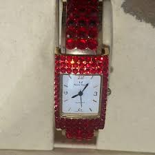 Geneva Platinum Women's Hot Pink Crystal Accented Watch | Depop