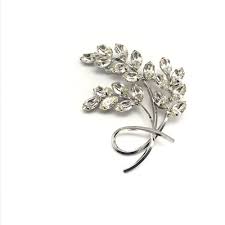 Vintage 925 Sterling Silver Clear Rhinestone Flowers Ladies Plant Brooch Pin | eBay