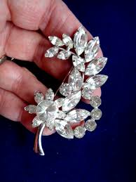 Superb Vintage Clear Rhinestone Brooch Pin - Rivoli & Marquise Stones Prong Set | eBay