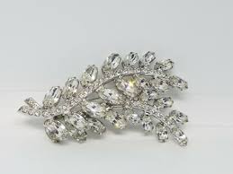 Vintage Silver Tone Clear Rhinestones Double Leaf Brooch | eBay Australia