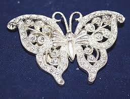 Broach Silver Tone with Crystals 1 7/8" x 1 1/4" Butteryfly ...
