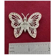 Vntg Signed “Roman” Silver Tone Rhinestone Butterfly Brooch ...