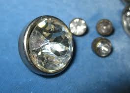 Lot of 7 vintage silver metal & rhinestone buttons, domed ...