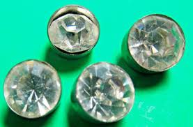 4) VINTAGE ANTIQUE 9/16" FACETED CLEAR GLASS METAL SURROUND ...