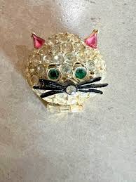 Vintage Rhinestone Cat Head Pin | eBay
