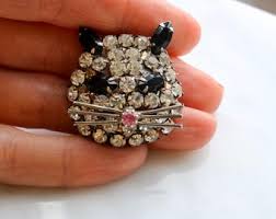 Vintage 1950s Rhinestone Cat Brooch - Etsy