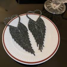 Ladies Black Heart Statement Rhinestone Stunning Dangle ...