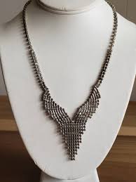 Vintage Silver Tone Clear Rhinestones Necklace 1950s Bride ...