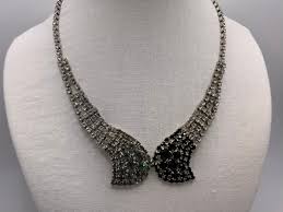 Vintage 1960s Rhinestone Necklace - Black, White and Grey ...