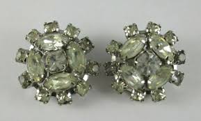 UNSIGNED CLIP-ON EARRINGS SILVERTONE WITH PRONG-SET CLEAR ...